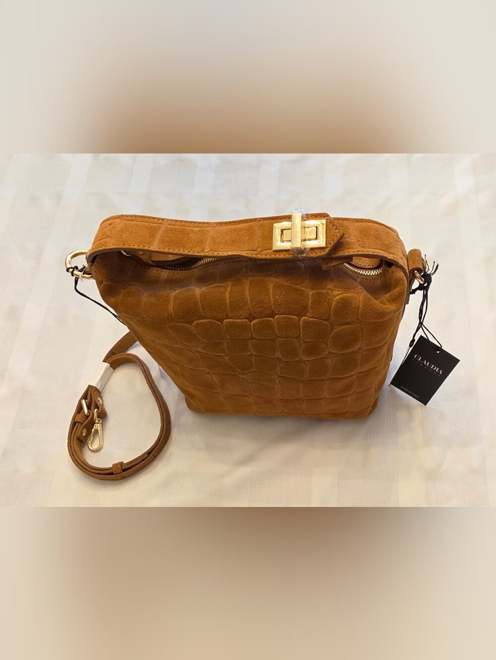 Claudia Firenze Brown Camel Suede Shoulder or Crossbody Bag NWT